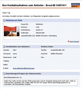 Screenshot: Anzeige unter ImmoScout24
